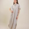 CHEMISIER LUNGO A RIGHE IN LINO - Beige, TU