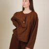 BLUSA CON COLLO ALLA COREANA IN LINO - Moro, TU