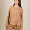 BLUSA CON COLLO ALLA COREANA IN LINO - Sabbia, TU