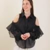 CAMICIA IN COTONE CON SPALLE SCOPERTE E BALZA - Nero, TU