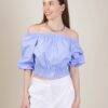 BLUSA CROPPED CON MANICHE A PALLONCINO - Azzurro, TU