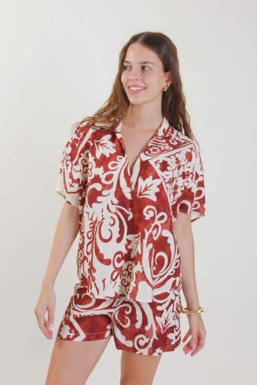 CAMICIA IN MISTO LINO E VISCOSA MANICA CORTA