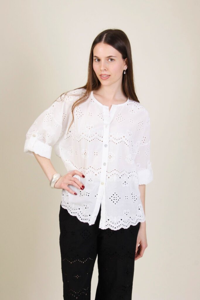 CAMICIA IN SANGALLO COLLO ALLA COREANA 