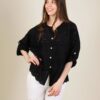 CAMICIA IN SANGALLO COLLO ALLA COREANA - Nero, TU