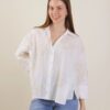 CAMICIA OVER IN COTONE CON RICAMO FOGLIE - Bianco, TU