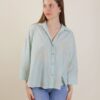 CAMICIA OVER IN COTONE CON RICAMO FOGLIE - Verde acqua, TU