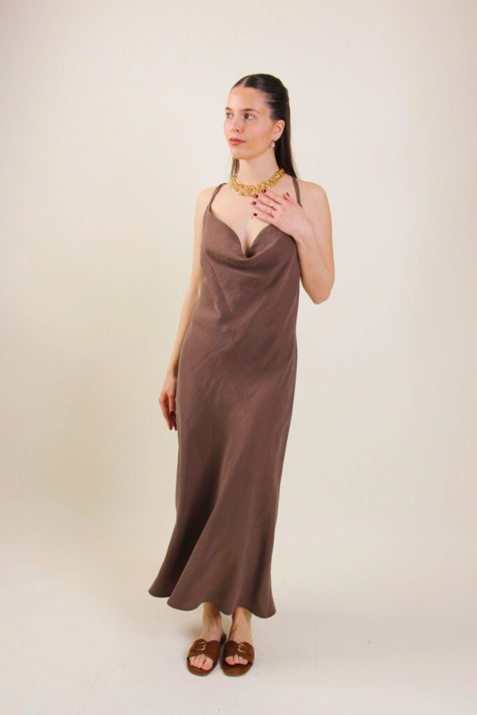 LONG DRESS WITH DRAPED NECKLINE 