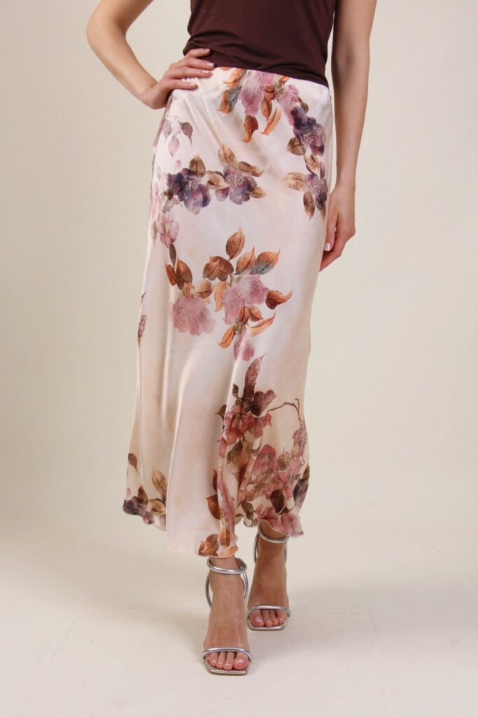 FLORAL PRINT SATIN MIDI SKIRT 
