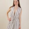 GILET LUNGO SENZA MANICHE A RIGHE CON COULISSE - Beige, TU
