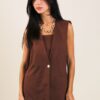 GILET IN RAMIE CON CHIUSURA MONOPETTO - Dark Brown, TU