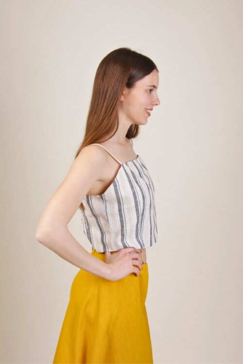 Alternative view of TOP CORTO A RIGHE IN MISTO LINO