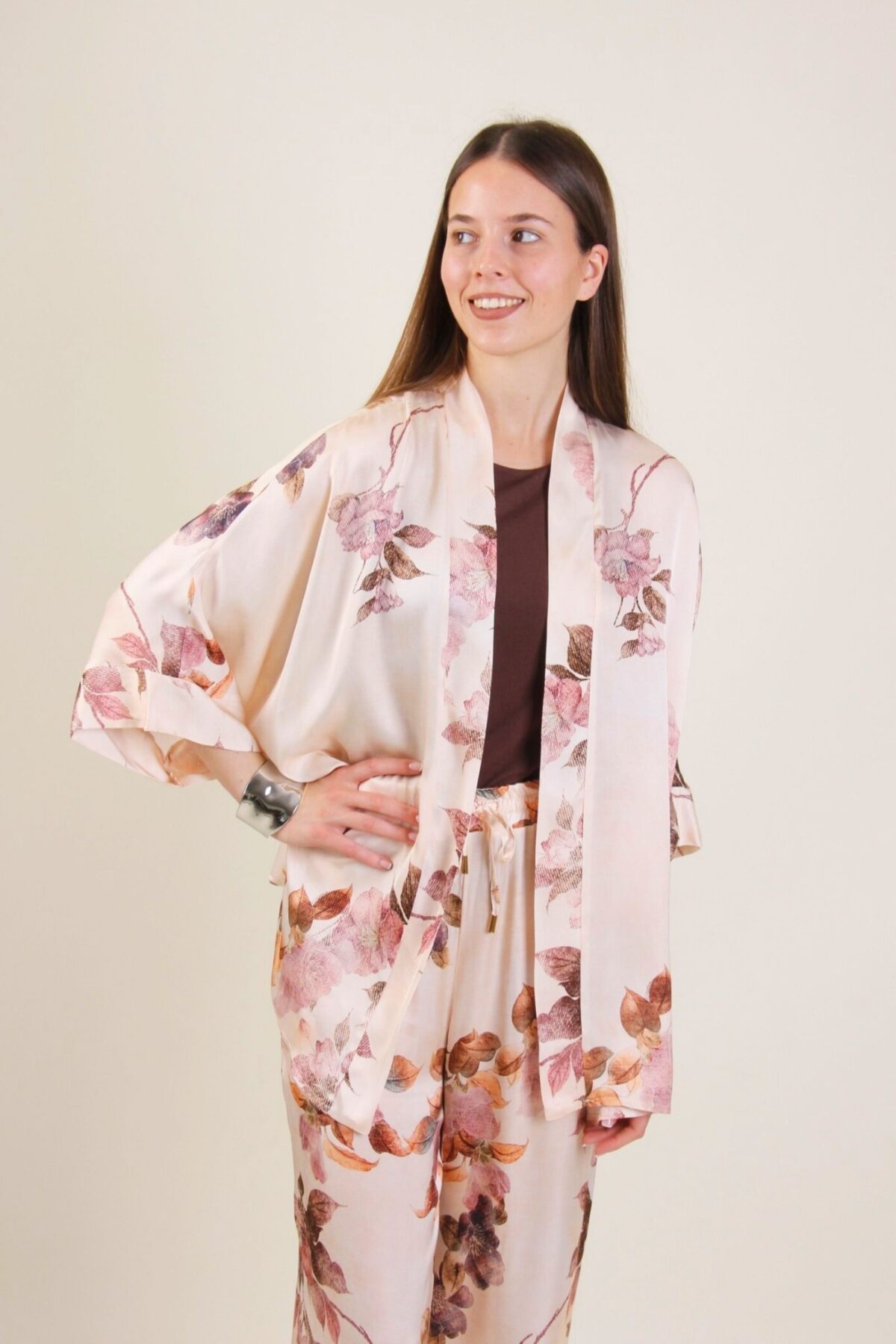 KIMONO LEGGERO IN RASO STAMPA FLOREALE