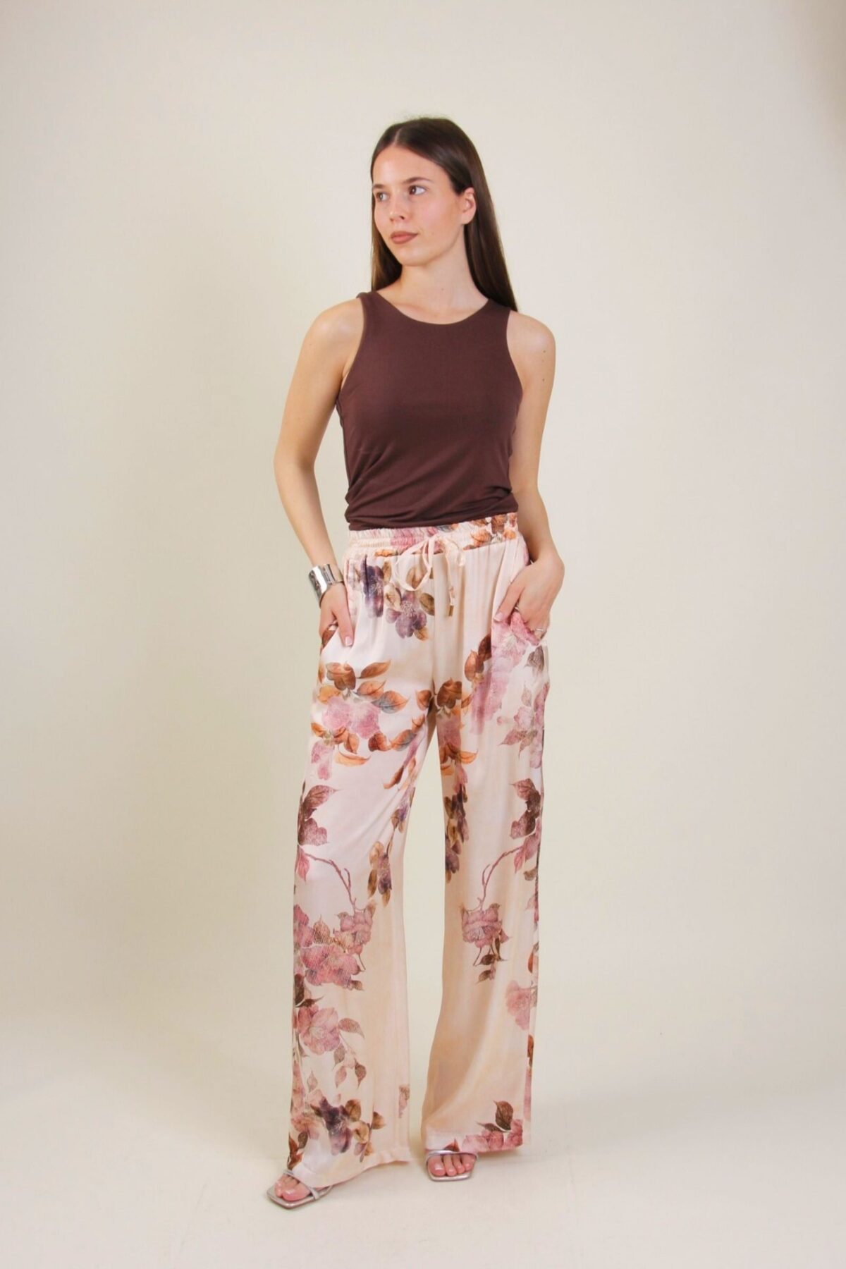 PANTALONI A PALAZZO IN RASO STAMPA FLOREALE
