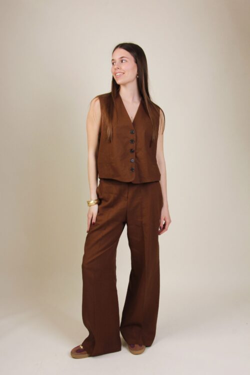 PANTALONE PALAZZO IN LINO CON CINTURA