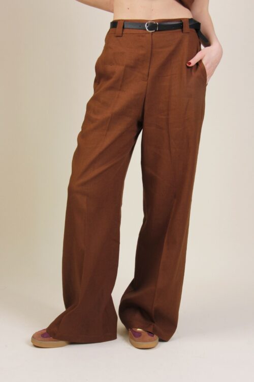 Alternative view of PANTALONE PALAZZO IN LINO CON CINTURA