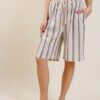 BERMUDA A RIGHE CON COULISSE IN LINO - Beige, TU