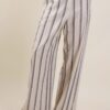 PANTALONE A RIGHE GAMBA LARGA IN LINO - Beige, L