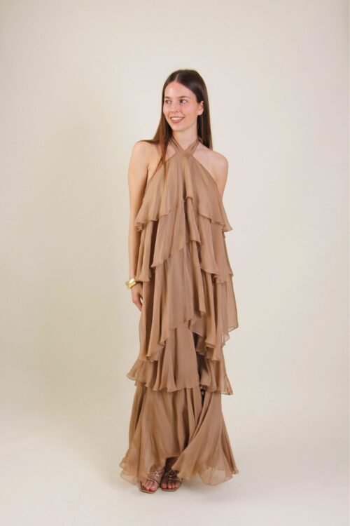 ABITO LUNGO IN MISTO SETA CON BALZE FLUIDE