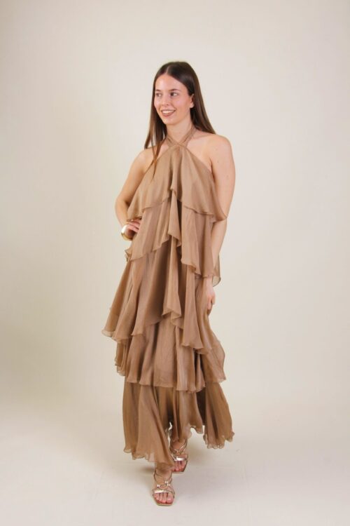 Alternative view of ABITO LUNGO IN MISTO SETA CON BALZE FLUIDE