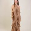 ABITO LUNGO IN MISTO SETA CON BALZE FLUIDE - Beige, TU