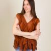 BLUSA IN MISTO SETA SENZA MANICHE CON VOLANT - Bruciato, TU