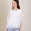 BLUSA IN MISTO SETA CON MANICA AMPIA - White, TU