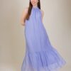 ABITO CON SCOLLO ARRICCIATO IN MISTO SETA - Denim, TU