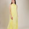 ABITO CON SCOLLO ARRICCIATO IN MISTO SETA - Yellow, TU