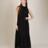 ABITO CON SCOLLO ARRICCIATO IN MISTO SETA - Black, TU