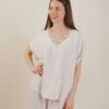 BLUSA IN LINO CON SCOLLO A V RIFINITO - Beige, TU