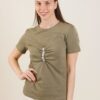T-SHIRT CON ARRICCIATURA CENTRALE E DETTAGLIO GIOIELLO - Militare, TU