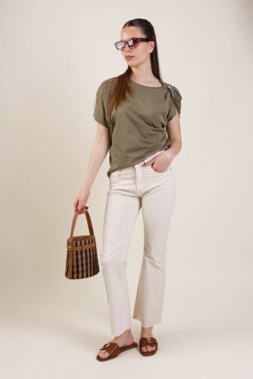 PANTALONI CROP CON ORLO A TAGLIO VIVO