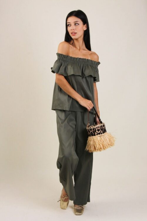 PANTALONI IN POPELINE CON VITA ELASTICIZZATA