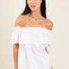 MAGLIA IN POPELINE CON SCOLLO ALLA BARDOT - Bianco, TU
