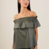 MAGLIA IN POPELINE CON SCOLLO ALLA BARDOT - Militare, TU