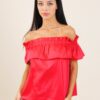 MAGLIA IN POPELINE CON SCOLLO ALLA BARDOT - Rosso, TU