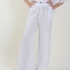 PANTALONI IN LINO A GAMBA AMPIA - Bianco, TU