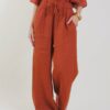 PANTALONI IN LINO A GAMBA AMPIA - Mattone, TU