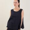 TOP SMANICATO IN LINO - Blu, TU