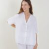 CAMICIA IN LINO A MANICHE CORTE SCOLLO A V - Bianco, TU