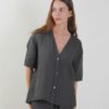 CAMICIA IN LINO A MANICHE CORTE SCOLLO A V - Militare, TU