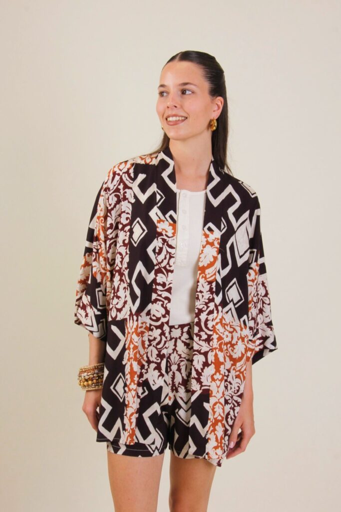 KIMONO LEGGERO IN RASO STAMPA FLOREALE - Coccio, TU 