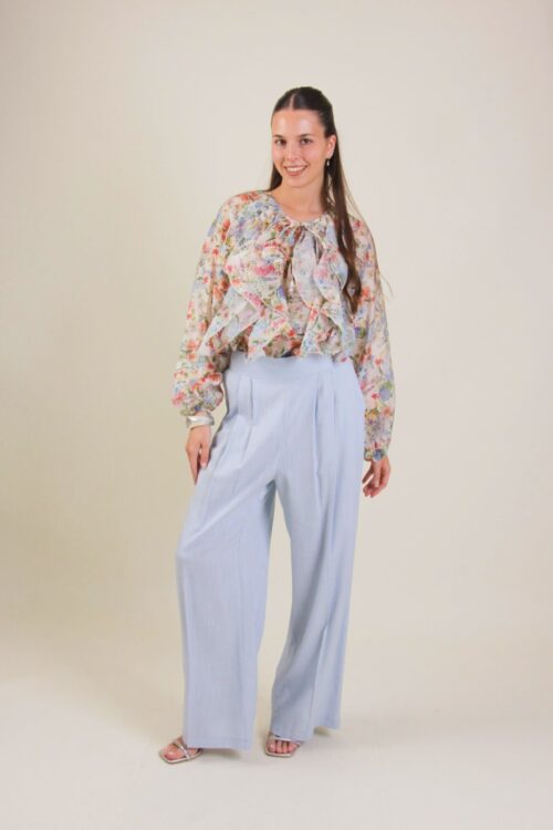 PANTALONE PALAZZO IN MISTO LINO CON PINCES