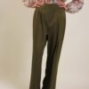 PANTALONE PALAZZO IN MISTO LINO CON PINCES - Militare, TU