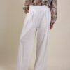 PANTALONE PALAZZO IN MISTO LINO CON PINCES - Panna, TU