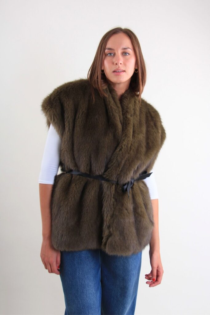 GILET IN ECO-PELLICCIA CON CINTURA - Πράσινος, TU 