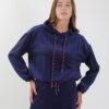 FELPA CON CAPPUCCIO IN VELLUTO A COSTINE CON COULISSE - Blu, TU