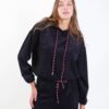 FELPA CON CAPPUCCIO IN VELLUTO A COSTINE CON COULISSE - Nero, TU