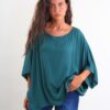 BLUSA IN VISCOSA FLUIDA CON MANICHE A PIPISTRELLO - Verde, TU