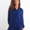 CAMICIA IN VISCOSA FLUIDA CON MANICHE ARRICCIATE - Blu, M